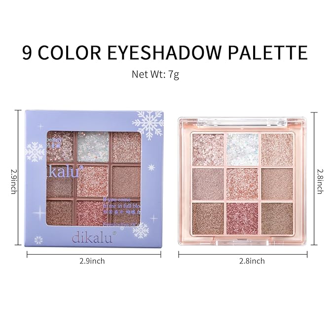 Erinde 9 Colors Eyeshadow Palette, Matte Shimmer Glitter Eye Shadow Palette Makeup, Highly Pigmented Long Lasting Waterproof, Natural Neutral Nude Eyeshadow Makeup Pallet, Diamond Snowflake-Velvo Beauty