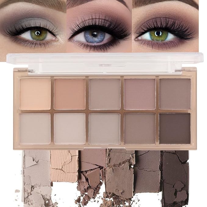 evpct 10 Colors Matte Nude Eye Shadow Palette Makeup for Older Women, Nude Brown Pink Cocoa Taupe Mauve Neutral Matte Cream Smokey Mini Eyeshadow Palette for Blue Green Eyes, Contour Makeup Palettes 4-Velvo Beauty