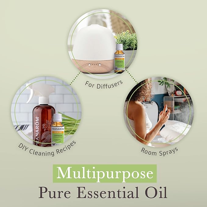 Pranarom USDA Certified Organic Lemongrass Essential Oil (30ml), 100% Pure Undiluted Therapeutic Grade from India for Aromatherapy, Diffuser, Meditation, Massage, Relaxation, Citrus - Lemon-Velvo Beauty