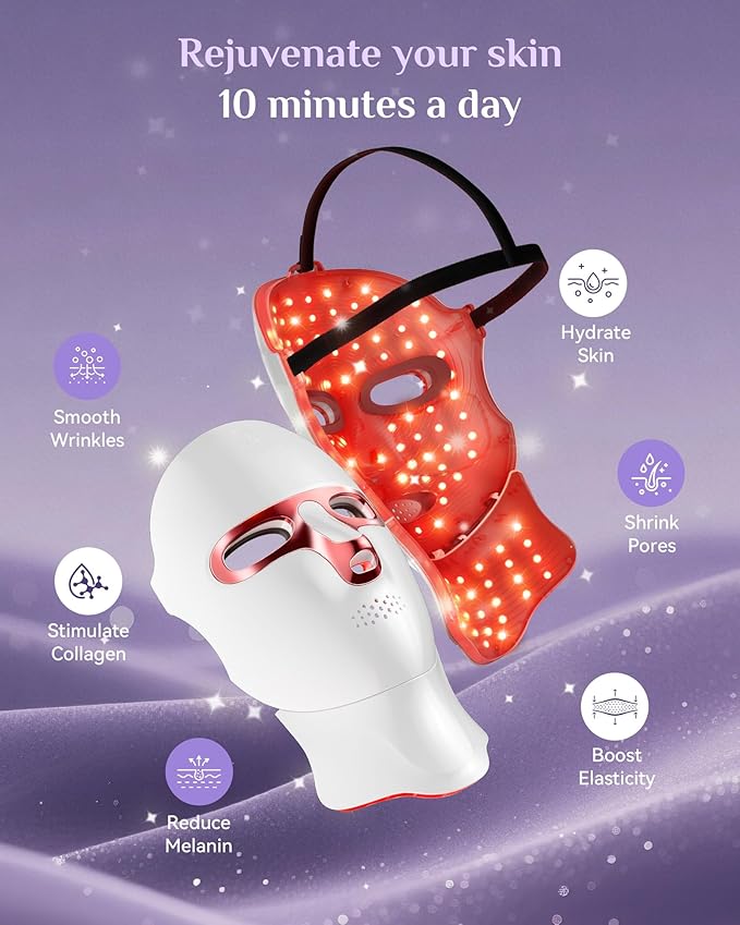 FOLOKE Red Light Therapy Mask for Face & Neck, LED Face Light Therapy,USB C Rechargeable,Infrared Mask for Home Working Travel Yoga-Velvo Beauty