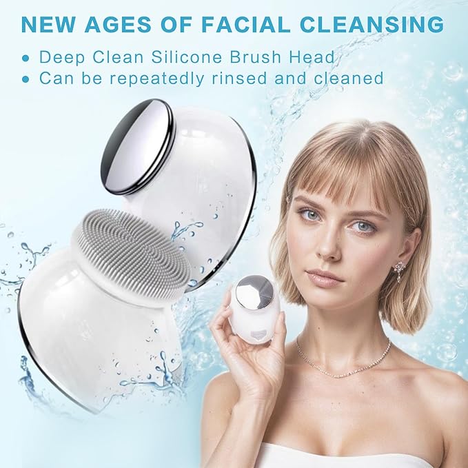 Facial Cleansing Brush, 2 in 1 Vibration & Heating Face Scrubber for Cleansing & Exfoliating Waterproof, Suitable for Sensitive & Acne-Prone Skin, 5 Speed for Deep Facial Cleansing-Velvo Beauty