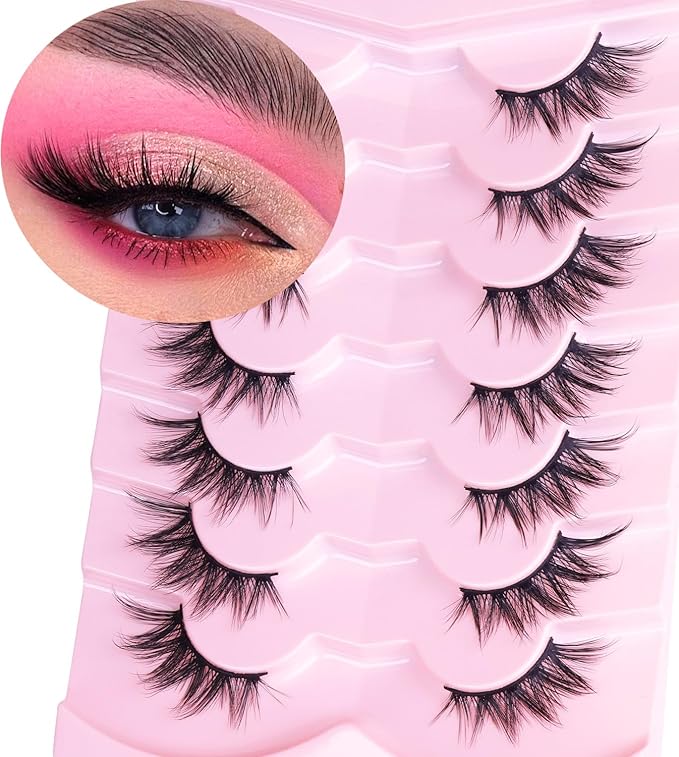 Half Lashes Fox Eye Faux Mink Lashes Wispy Eyelashes Cat Eye 20mm Fake Lashes Spiky Strip Eyelashes Pack 7 Pairs-Velvo Beauty