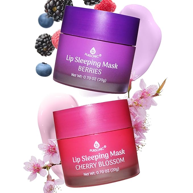 PURSONIC Lip Mask Overnight for Ultimate Lip Care - Hydrating Lip Moisturizer for Plump Lips Infused with Double Flavor Cherry Blossom and Berries - 2 Packs-Velvo Beauty