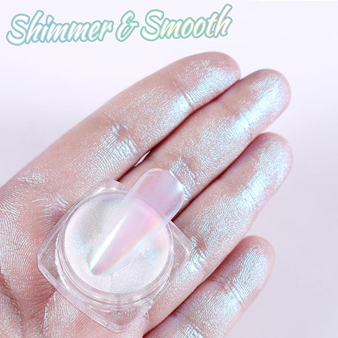 Laza Chameleon Pearl Chrome Nail Powder, 8 Colors Glazed Donut Metallic Mirror Effect Pigment, Iridescent Aurora Nail Glitter Holographic Dust Kit for Gel Nail Art Decoration, Gifts – Gorgeous Mermaid-Velvo Beauty
