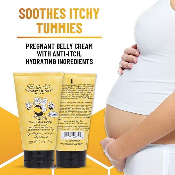 BELLA B NATURALS Tummy Honey Cream 4oz - Bella B Tummy Cream For Fading Stretch Marks - Pregnancy Cream To Prevent Stretch Marks - Stretch Marks Cream For Pregnancy - Pregnancy Stretch Mark Prevention-Velvo Beauty