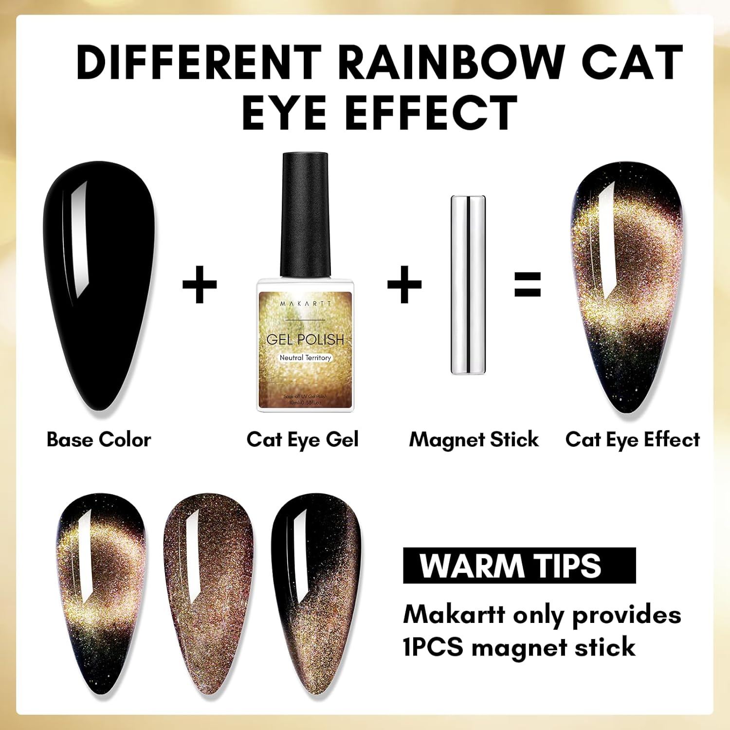 Makartt Cat Eye Gel Nail Polish: Black Hole Holographic Sparkly Gels with Magnet Stick, UV LED Soak Off Gel Polish for Nail Art Designs, Neutral Territory-Velvo Beauty