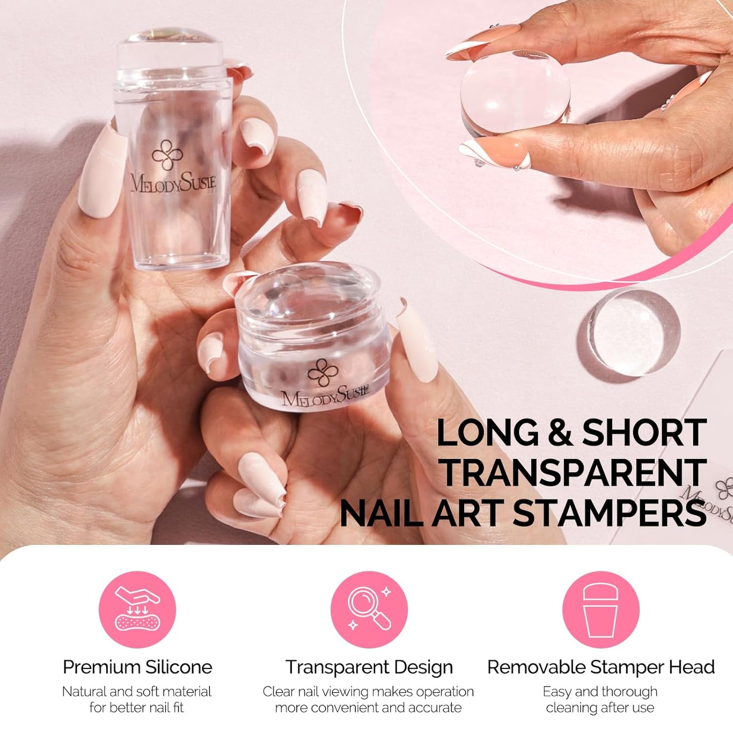 MelodySusie French Nail Stamper Kit, Silicone Stampers with Scrapers, 4PCS DIY Home Nail Design Salon, Clear-Velvo Beauty