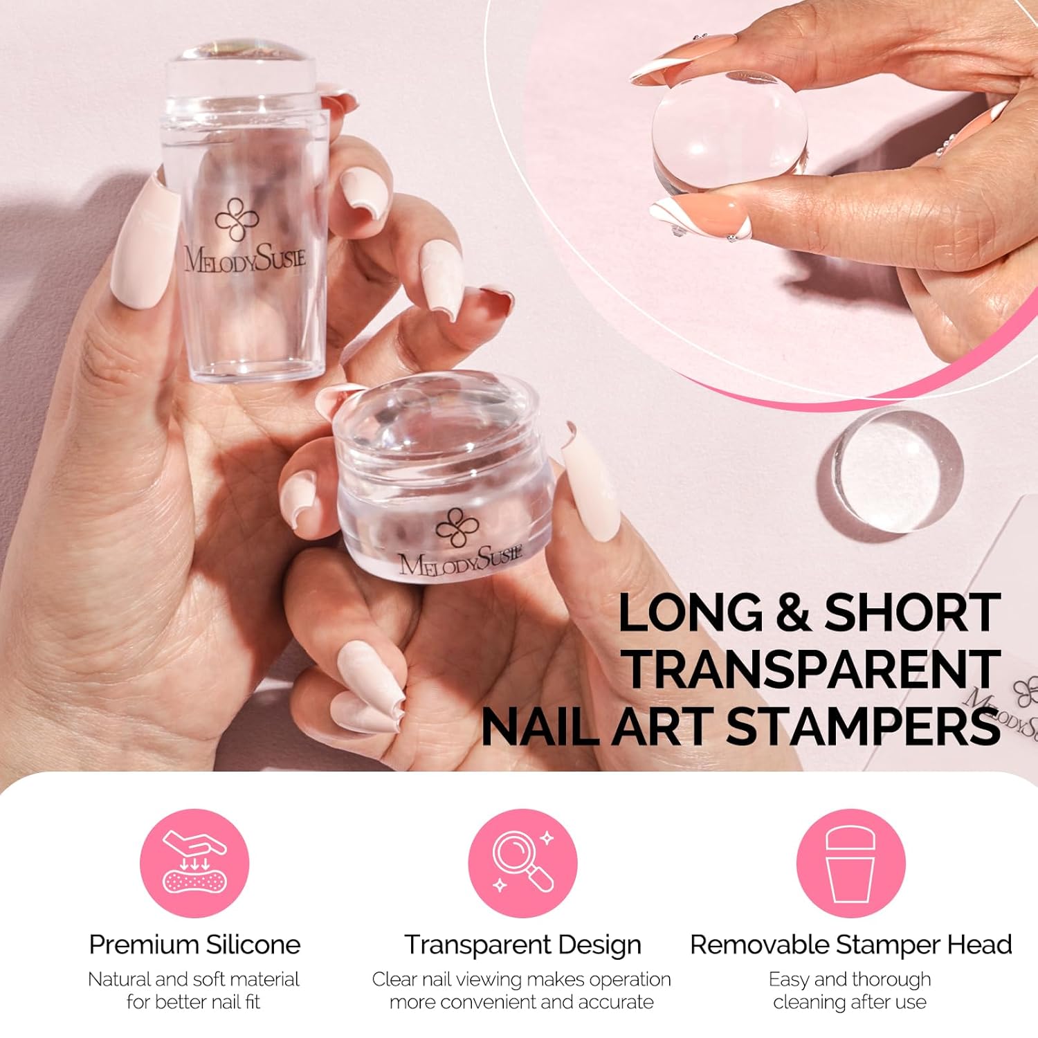 MelodySusie French Nail Stamper Kit, Silicone Stampers with Scrapers, 4PCS DIY Home Nail Design Salon, Clear-Velvo Beauty