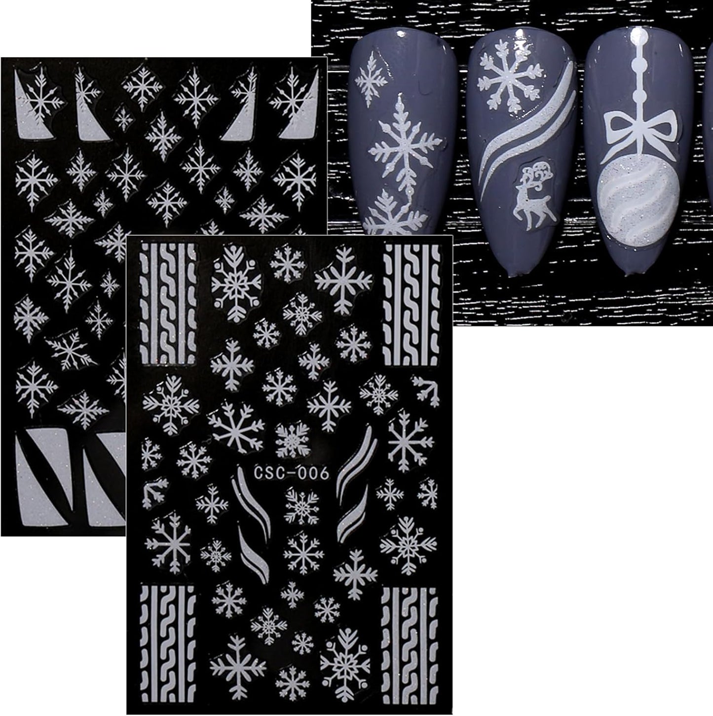 JMEOWIO 8 Sheets Christmas Glitter Nail Art Stickers Decals Self-Adhesive Cute Snowflake Winter Holiday White Nail Supplies Nail Art Design Decoration Accessories-Velvo Beauty