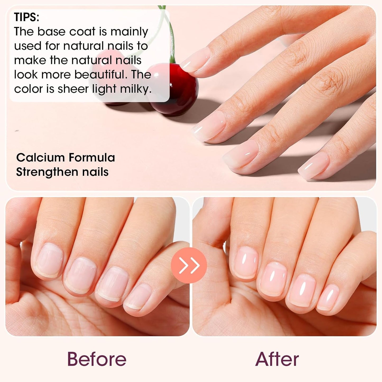 GELLEN Clear Nail Polish Base Coat Sheer Tinted Milky White, Natural Color Regular Nail Polish, Calcium Formula Strengthens Nails, Enhances Nails Natural Look, Quick Air Dry, Hema Free, Non-toxic-Velvo Beauty