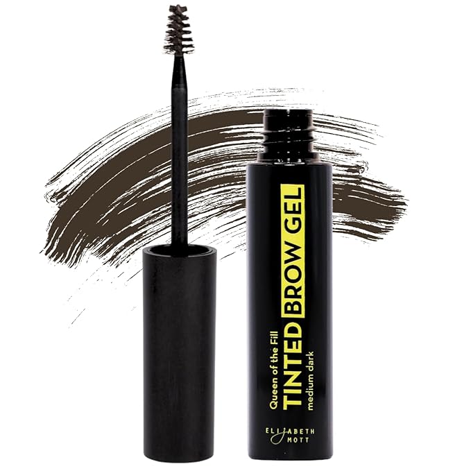 Elizabeth Mott Queen of the Fill Tinted Eyebrow Gel – Brow Filler, Volumizer & Setter – Defines, Shapes & Covers Gray Hairs – Water-Resistant, Long-Lasting – Cruelty-Free – Dark Medium Brown 4g-Velvo Beauty