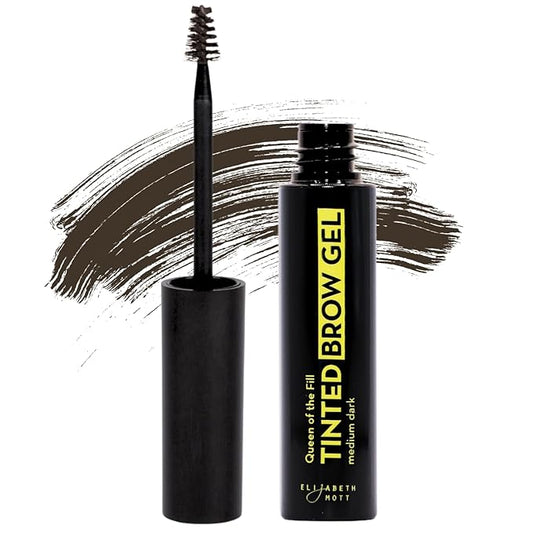 Elizabeth Mott Queen of the Fill Tinted Eyebrow Gel – Brow Filler, Volumizer & Setter – Defines, Shapes & Covers Gray Hairs – Water-Resistant, Long-Lasting – Cruelty-Free – Dark Medium Brown 4g-Velvo Beauty