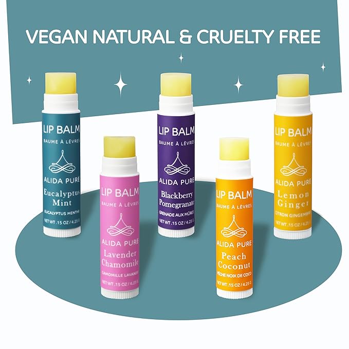 Duet Lip Balm Collection, Vegan Lip Balm Set, Beeswax Free, with Avocado Oil, Organic Jojoba Oil, and Vitamin E, Natural Moisturizer for Dry, Chapped Lips, 5 Tube Set-Velvo Beauty