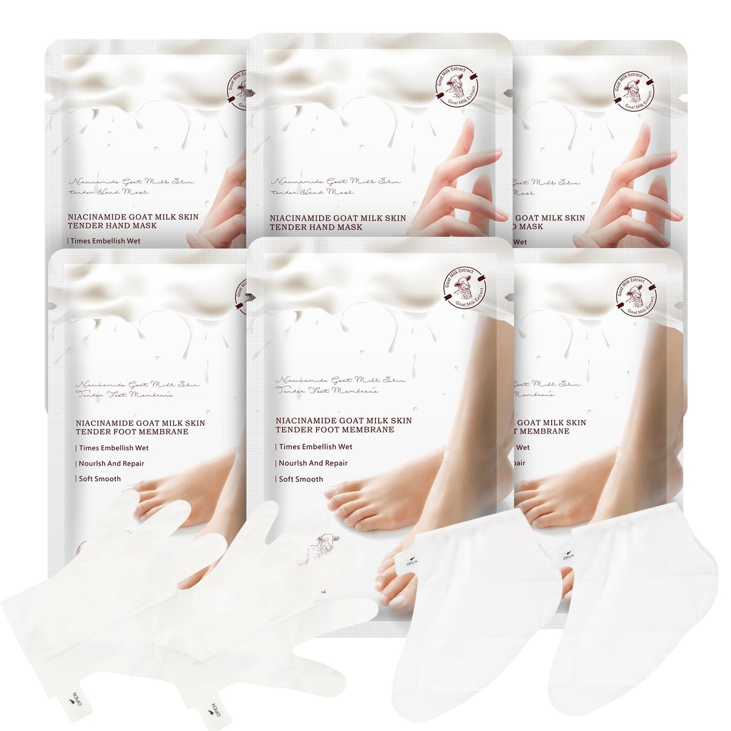 Hydrating Hand Foot Masks Set for Women Men,3 Pack Glove Mask for Dry Hand & 3 Pack Socks Mask for Dry Cracked Feet（Milk）-Velvo Beauty
