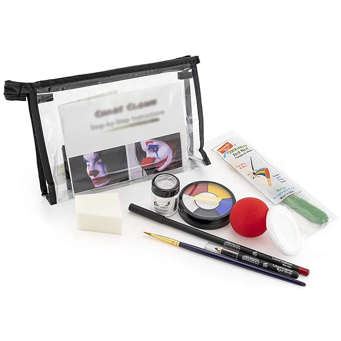 Graftobian Chaos Clown Makeup Kit - Complete 10 Piece Set for Joker Jester or Clown Halloween Costume - Full Color Instructions (Standard)-Velvo Beauty
