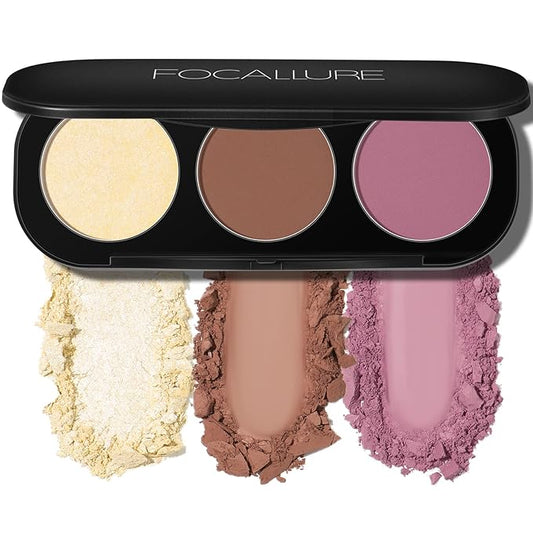 FOCALLURE Blush and Highlighter Palette,3 in 1 Contour Palette,Cruelty-Free Matte Bronzer Powder,Shimmer Illuminator Highlighters for a Glowing Look,#07