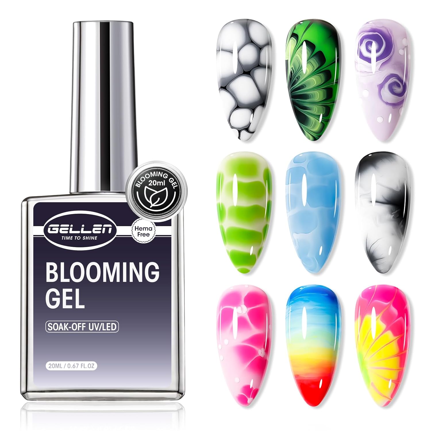 GELLEN 20ML Blooming Gel, Hema Free Blooming Gel Nail Polish, Soak off Clear UV LED Blossom Nail Gel for Spreading Effect, Marble Watercolor Floral Nail Art Design, DIY Manicure Gift for Women-Velvo Beauty