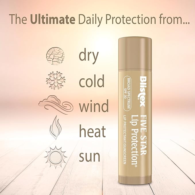 Blistex Five Star Lip Protection Balm, 0.15 Ounce – Wind & Water-Resistant Lip Care, Broad Spectrum SPF 30 Sun Protection, Soothes Cold Chapped Lips, Hydrating Lip Treatment, Holds in Moisture-Velvo Beauty