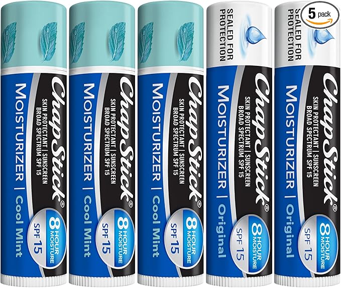 ChapStick Lip Balm Moisturizer 2-in-1 Lipcare SPF 15 Bundle – Cool Mint 3-Pack + Original 2-Pack, 0.15 Oz Ea (5 Piece Set)-Velvo Beauty