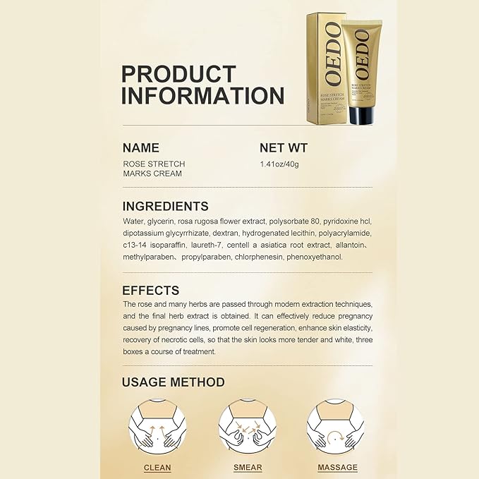 Rose Remove Stretch Marks Cream for Pregnancy Scar Removal Cream Natural Plant Essence Formula Prevention Remove Stretch Mark Old Scars Body Moisturizer 40g-Velvo Beauty