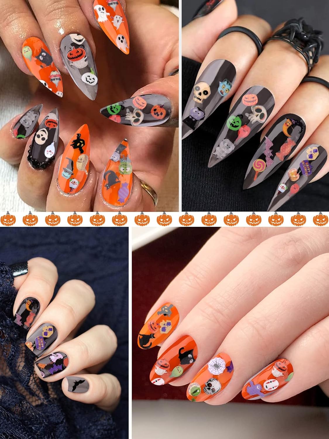 Kalolary Halloween Nail Art Sequins, 3D Skull Spider Pumpkin Bat Ghost Witch Stickers for Acrylic Nails, Halloween Wood Pulp Glitter Flakes for Nail Art Decorations-Velvo Beauty