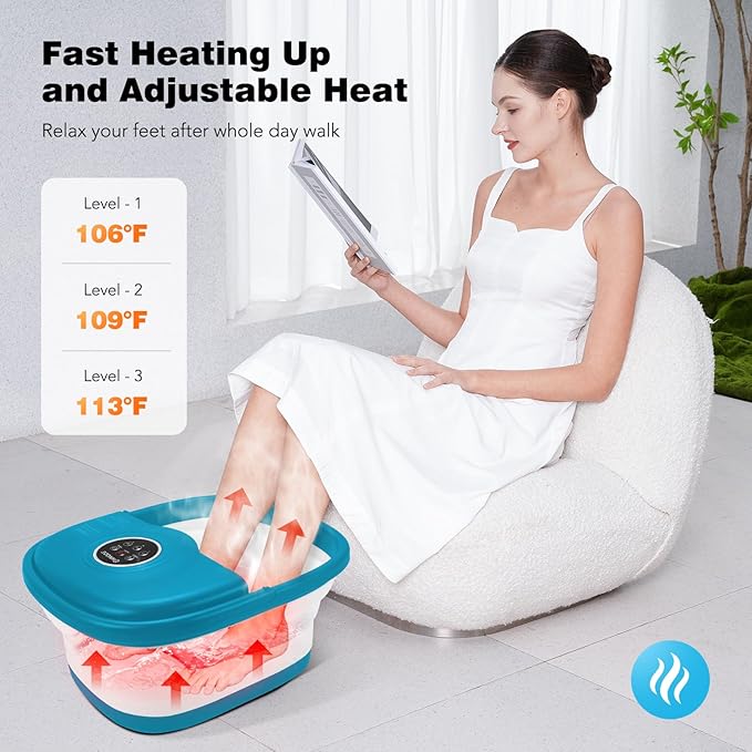 Collapsible Foot Spa with Heat, Remote Control, Temperature Control, Bubbles, Pumice Stone, Red Light, Timer, 16 Massage Roller Pedicure Foot Bath Tub Foot Soaker for Relaxation & Stress Relief-Velvo Beauty