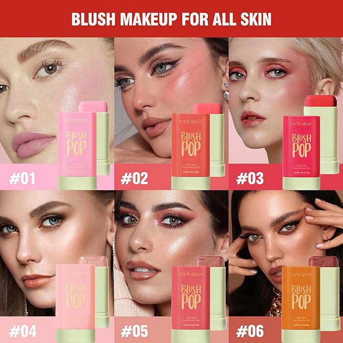 Multi-Use Makeup Blush Stick, Beauty Tinted Solid Blush Stick, 3-in-1 Cream Blush Stick for Cheek/Eyes/Lips, Waterproof Moisturizer Stick, Suitable for All Skin (06# Shine Orange)-Velvo Beauty