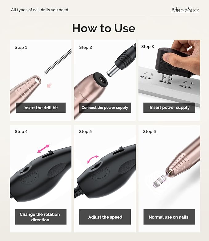MelodySusie Portable Electric Nail Drill,PC120B Compact Efile Electrical Professional Nail File Kit for Acrylic, Gel Nails, Manicure Pedicure Polishing Shape Tools Design for Home Salon Use, Gold-Velvo Beauty