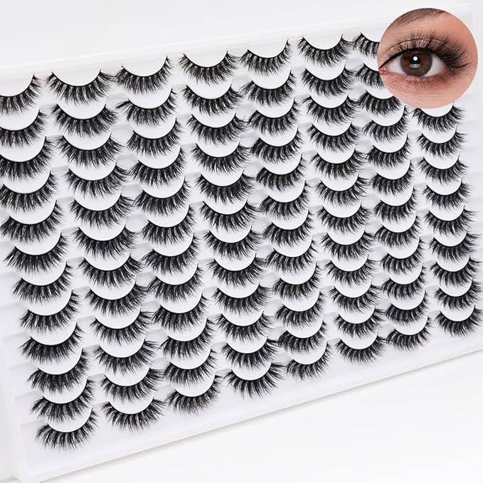False Eyelashes 48 Pairs Faux Mink Lashes 14mm Wispy Lashes 3D Fluffy Cat Eye Lashes Pack Bulk Wholesale Strip Lashes(style 48-034)-Velvo Beauty