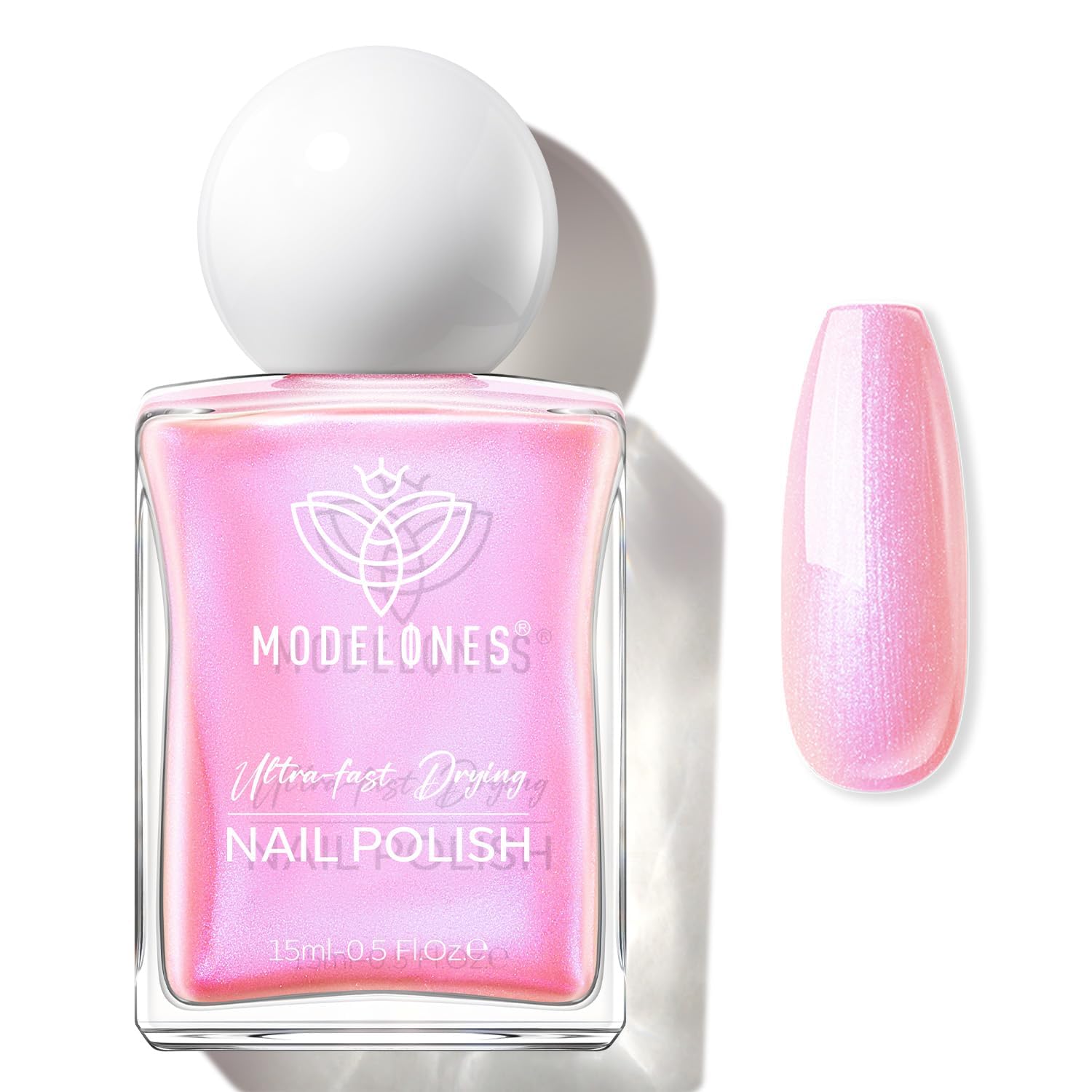 modelones Shine Pink Nail Polish, 15ml Shimmer Pearl Pink Nail Polish Quick Dry Nail Lacquer Strengthener Long Last Shine Fingernail Toe Nail Art DIY Home Travel Manicure Gift for Women Girls-Velvo Beauty