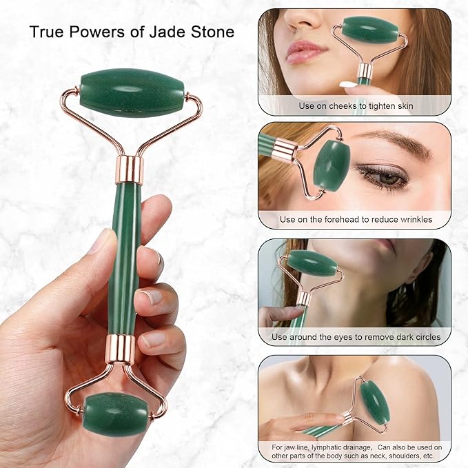 Jade Roller for Face, Facial Roller Massager Skin Care Tool, Gua Sha Facial Tools for Face, Neck, Eyes, Reduce Puffiness of The Skin (Green)-Velvo Beauty
