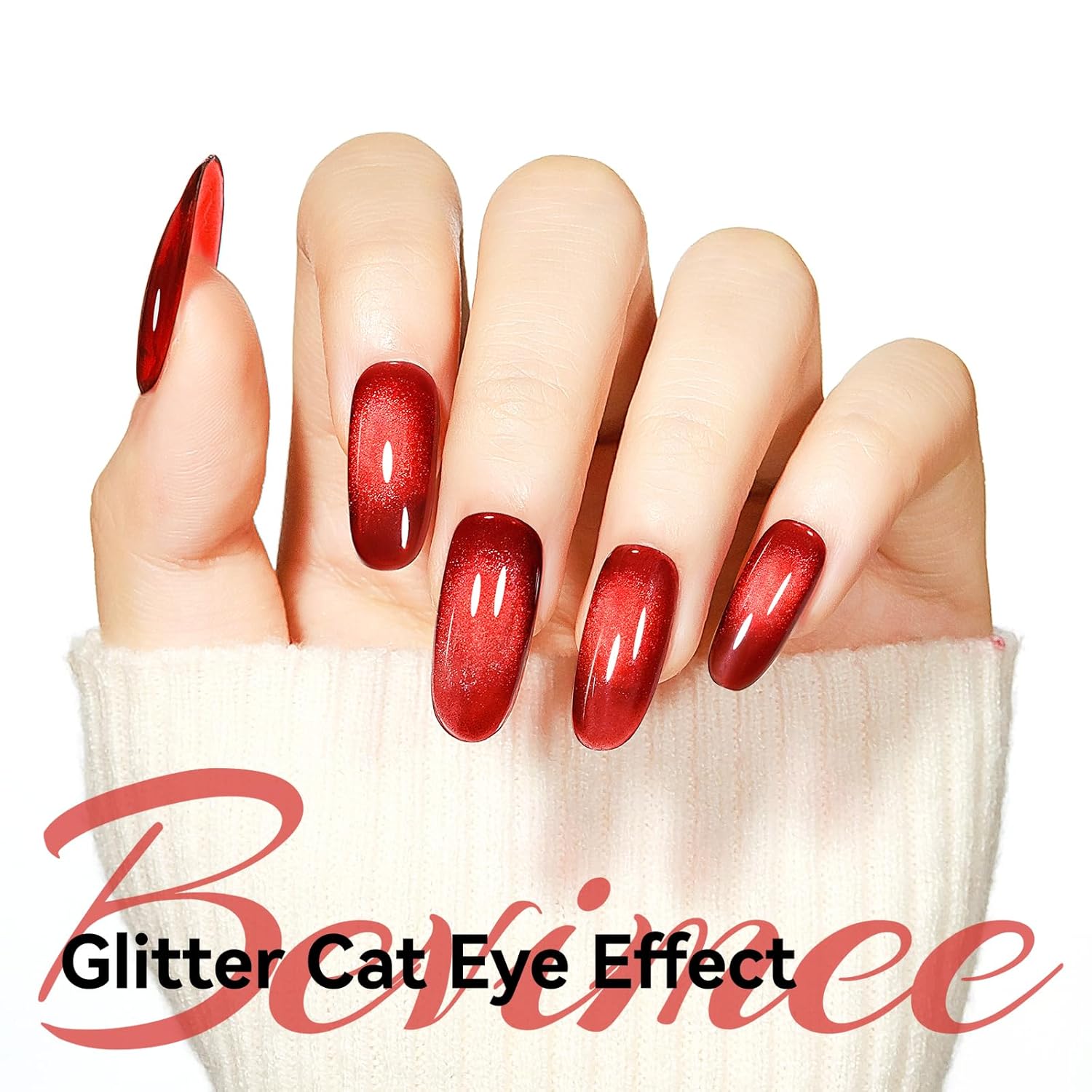 Cat Eye Magnetic Gel Nail Polish, Red Nail Polish Color Burgundy Red Moonlight UV Glitter Holographic With Magnet Manicure Salon DIY At Home-Velvo Beauty