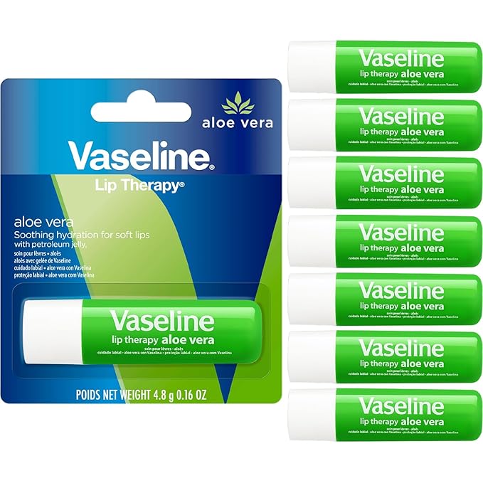 Vaseline Lip Therapy Aloe Fresh - Hydrating Lip Balm Pack, Vaseline Stick, Lip Moisturizer for Dry Lips, 0.16 Oz Each (Pack of 8)-Velvo Beauty