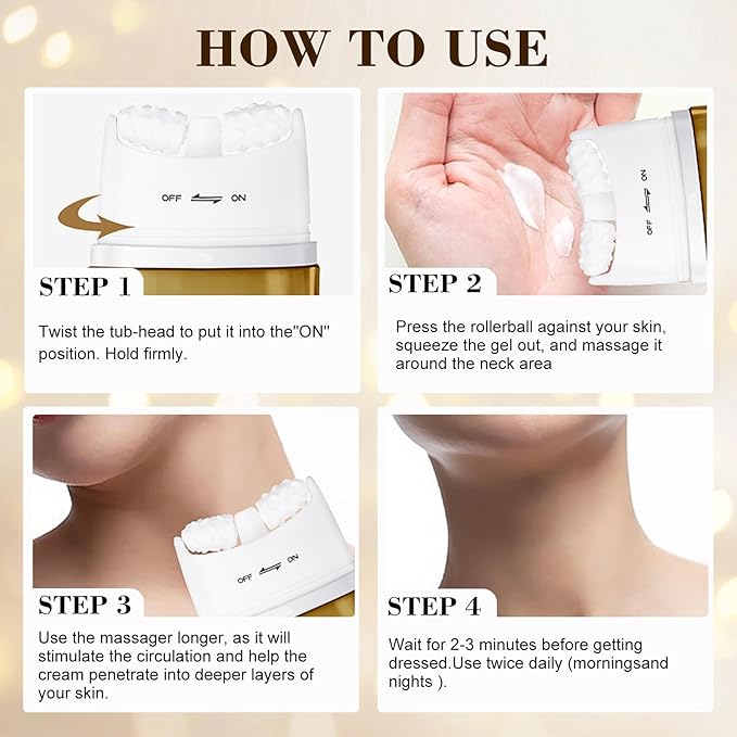 [2025 Upgrade] AH8 Firming Neck Cream with Roller - Tightening & Lifting Cream for Sagging Skin, 8-HA Clockwise Neck Cream for Face & Body Skin Tightening Cream with Massage Roller-Velvo Beauty
