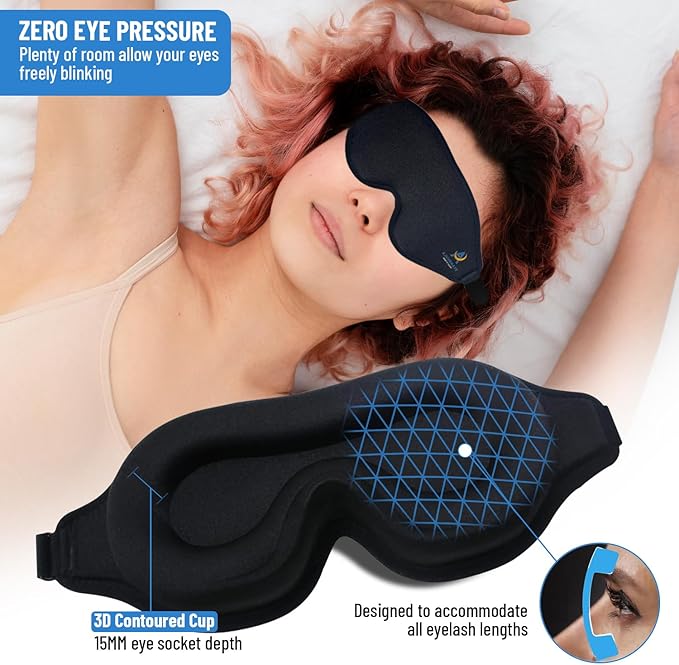 3D Sleep Mask for Men Women | 100% Blackout, Zero Eye Pressure, Breathable Material | Comfortable Night Blindfold for Sleeping, Travel and Meditation (Black)-Velvo Beauty