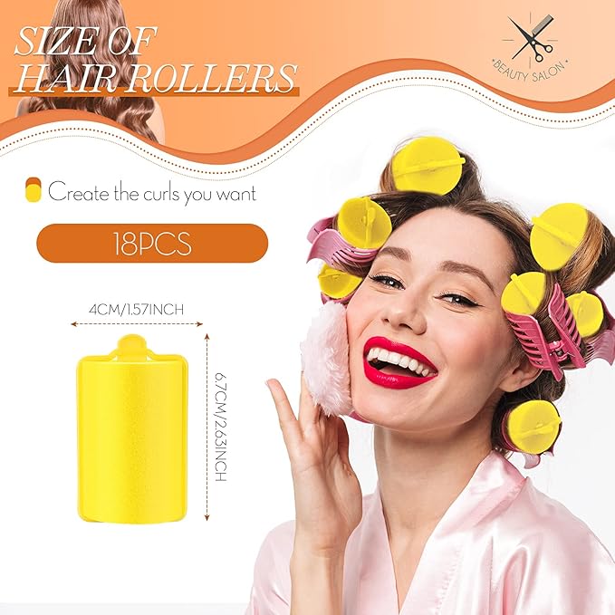 Geyoga 18 Pieces Sponge Hair Rollers Large Soft Foam Hair Styling Curlers Large Size Hairdressing Curlers for Women(1.4 x 2.6 Inches,Yellow)-Velvo Beauty