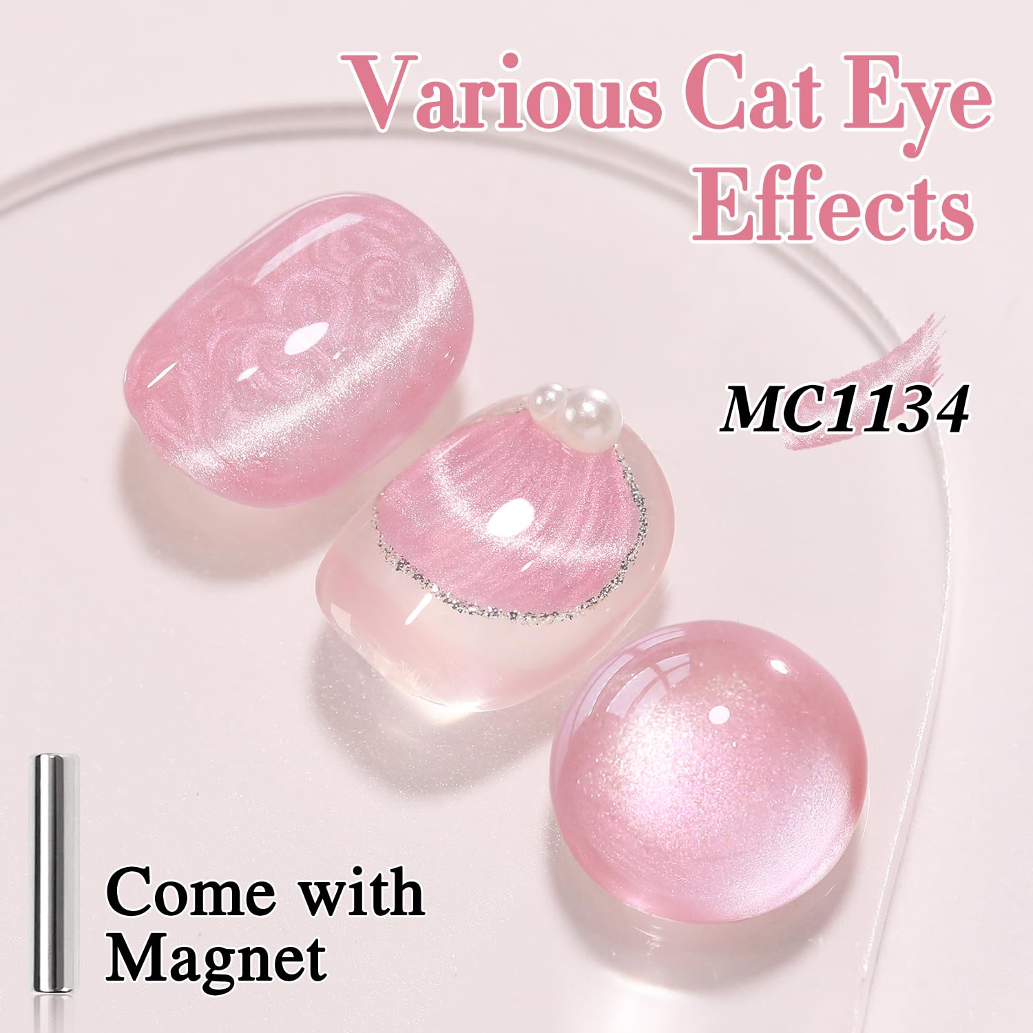 Double Rhythm 15ML Ice Glass Cat Eye Gel Polish with Magnet Holographic Glitter Shimmer Translucent Sheer Color Salon Soak Off Magnetic Nail at Home (Mermaid Pink-MC1134)-Velvo Beauty