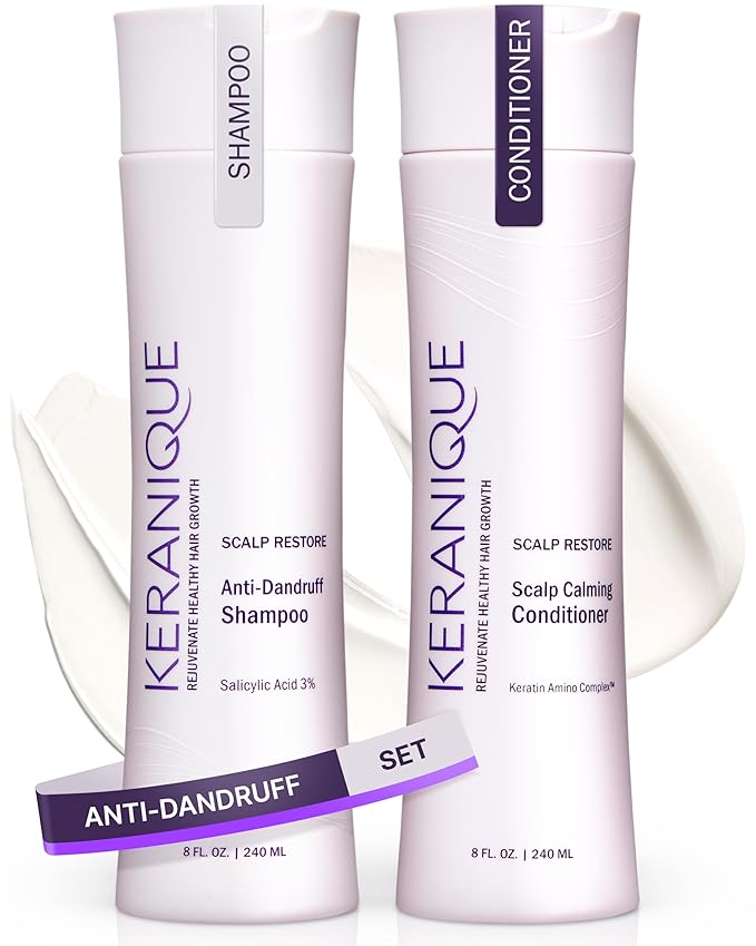 Anti Dandruff Shampoo & Scalp Restoring Conditioner - Gentle for Color-Treated Hair - Best for Thinning Hair & Dry Scalp - Antidandruff Shampoo for Women & Deep Conditioner by Keranique-Velvo Beauty