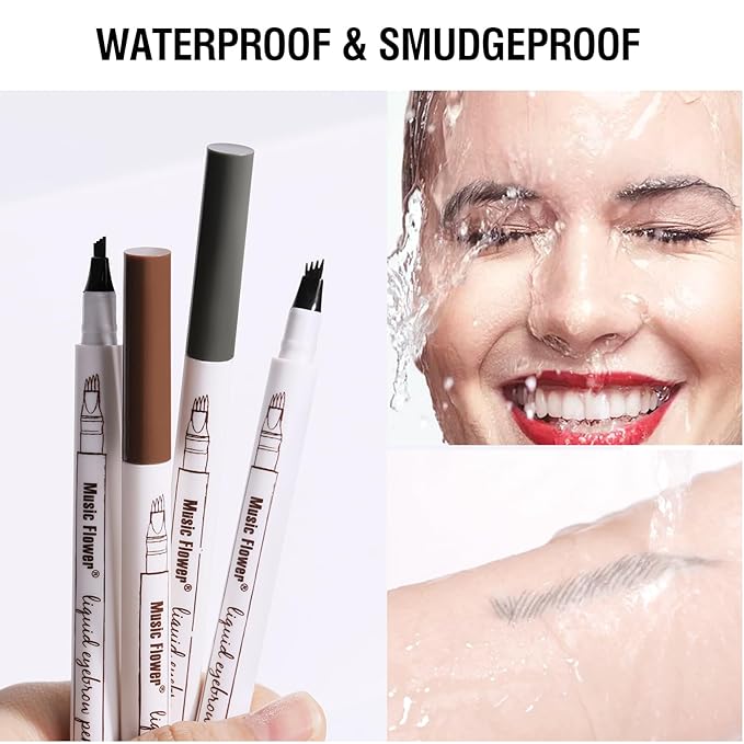 Music Flower Eyebrow Pencil, Liquid Eyebrow pen, Smudgeproof Long Lasting Fine Sketch Brow Pen with Micro-Fork Tip,Waterproof Microblading Pen-Black-Velvo Beauty