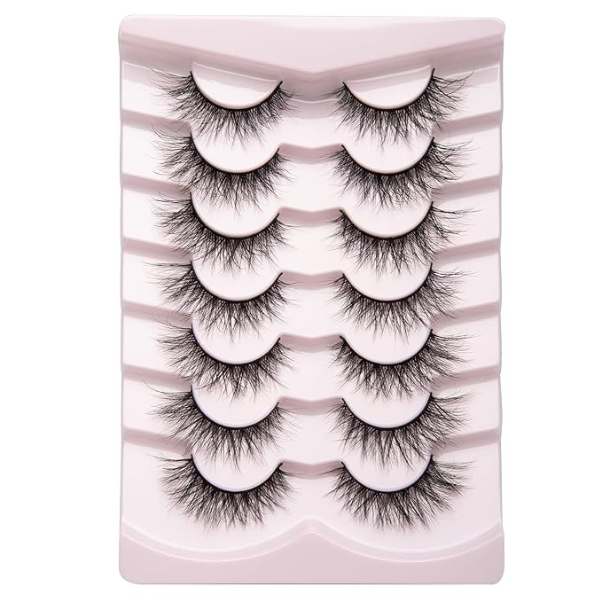 Fake Lashes Natural Wispy Lashes Airy Volume Faux Mink Lashes Fluffy Long False Eye Lashes Sets Pack 18MM Reusable Eyelashes A05-Velvo Beauty
