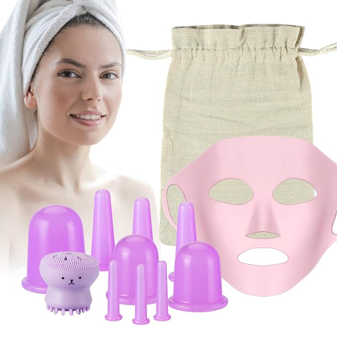 Facial and Body Cupping Set - Face Cupping Set, Improve Face, Eyes and Neck Skin Wrinkles, Therapy Suction Cup for Cellulite Effectively Improve Body Skin Tightness, Anti-Cellulite Cupping Therapy Set-Velvo Beauty