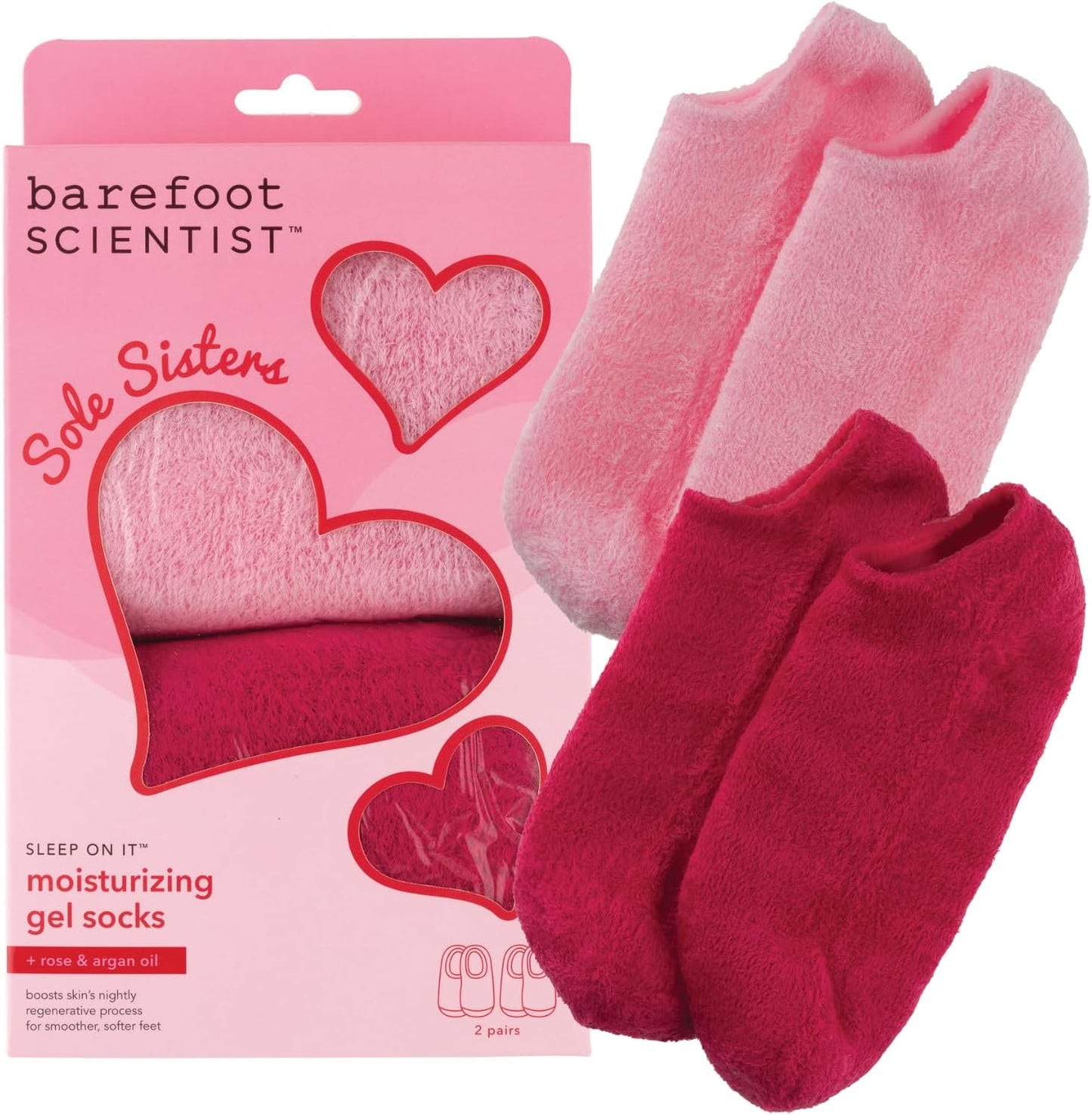 Barefoot Scientist Sleep On It Overnight Moisturizing Gel Socks, Nourish Your Feet, Sole Sisters, Red and Pink, 2 Pack-Velvo Beauty