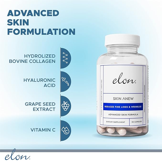 Elon Face Skin Care Set – Skin Care Kit w/ Antioxidant C Moisturizer for Face, Skin Anew Hydrolyzed Collagen Capsules, & Hyaluronic Acid Serum for Face – Skin Care Products for All Skin Types-Velvo Beauty
