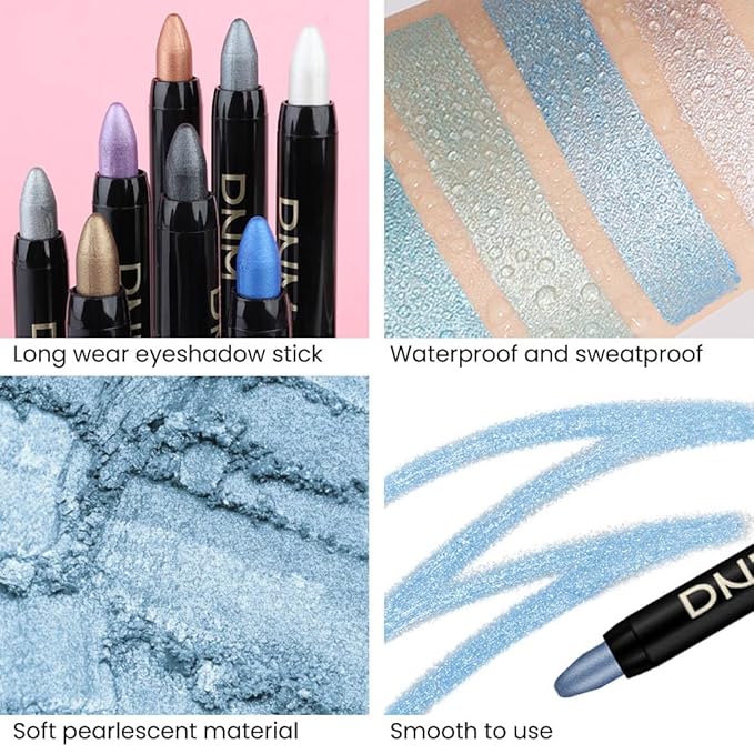 Kaely 2Pcs Cream Eyeshadow Stick Set for Eyes,Sky Blue & Greenish Cyan Shimmer Pen,Eye Brightener Halloween Makeup,sombras para ojos,Smooth Eye Shadow Highlighter Crayon Pencil Waterproof,10+12-Velvo Beauty