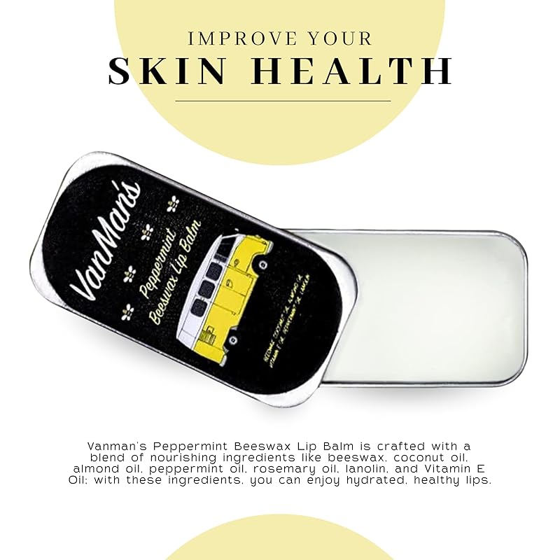 Vanman’s - Handmade Peppermint Beeswax Lip Balm (9 Pack) - Peppermint Lip Balm with Rosemary, Almond and Coconut Oil - Bee Balm with Vitamin E - Peppermint Balm Ideal for Dry Lips-Velvo Beauty