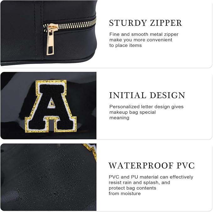YOOLIFE Initial Travel Essentials Makeup Bag, Skin Care Clear Toiletry Bag Pouch Cosmetic Bag Case Large Makeup Bag Personalized Birthday Gifts for Women Birthday Gifts for Her Wife Black J-Velvo Beauty