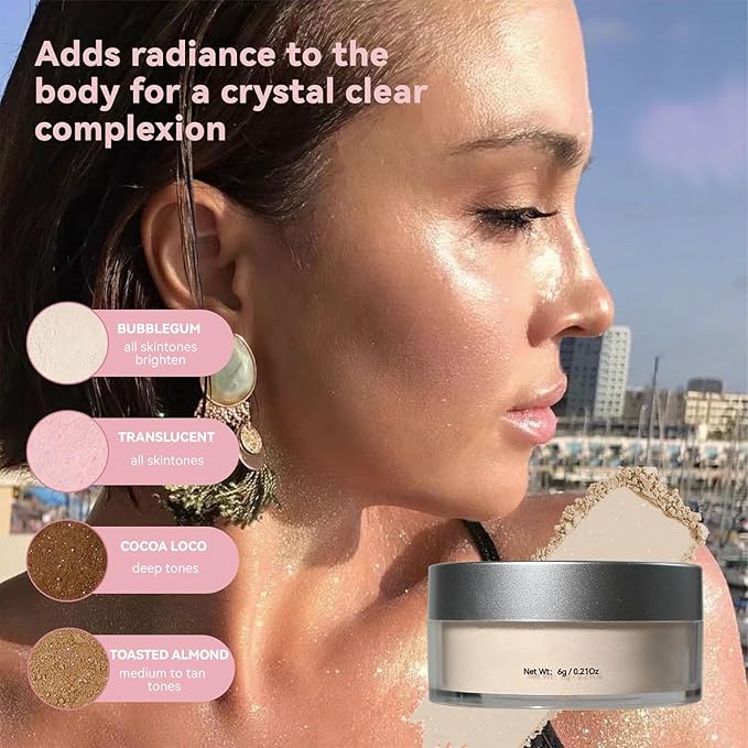 Loose Face Powder Setting Powder, Shimmer Glitter Loose Powder, Matte Finishing Powder Shine, Waterproof, Oil Control, Lightweight Face Powder Makeup for All Skin Tones (Dark Brown Shimmer)-Velvo Beauty