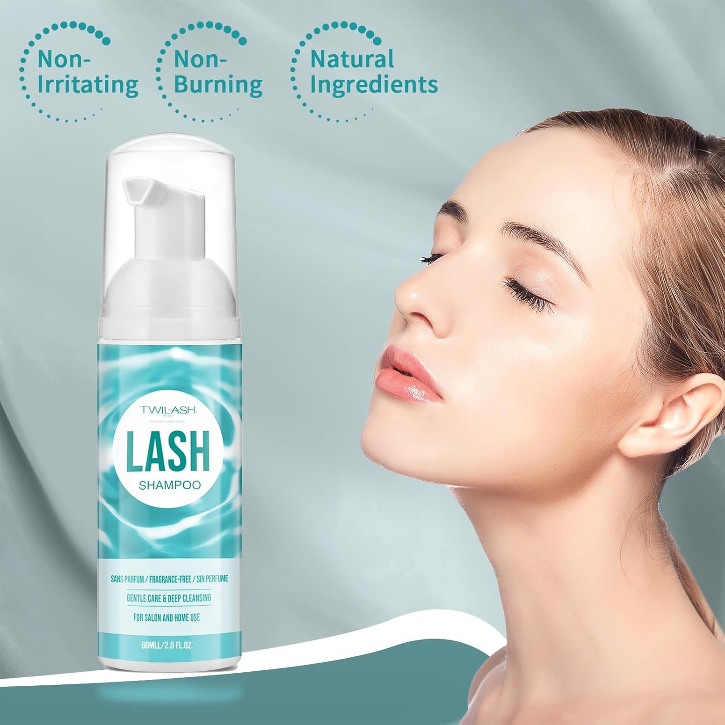 Lash Shampoo for Lash Extensions 2 Fl Oz / 60ml - Includes 2 Lash Shampoo Brushes for Cleansing - Eyelash Extension Cleanser for Professional Salon and Home Use (Unscented-60ml)-Velvo Beauty