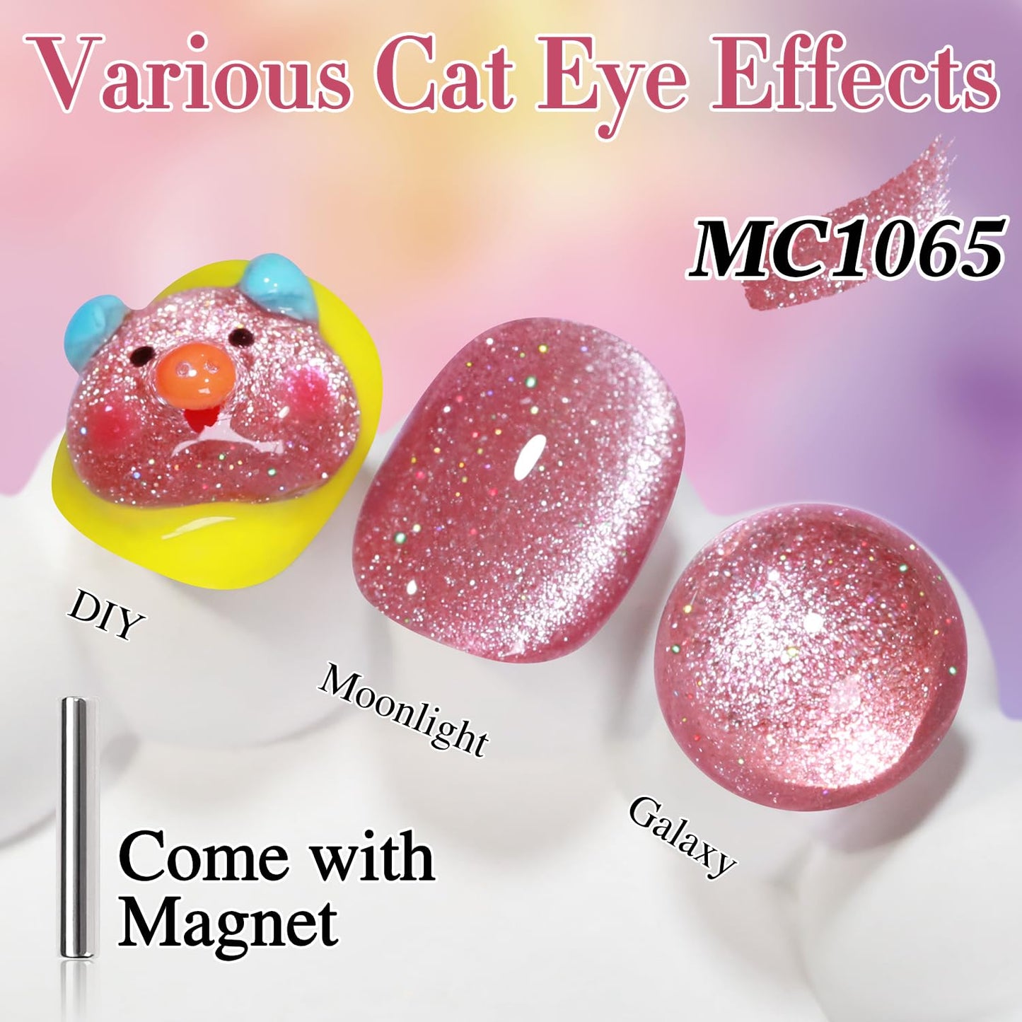 Double Rhythm 15ML Ice Glass Cat Eye Gel Polish with Magnet Holographic Glitter Shimmer Translucent Sheer Color Salon Soak Off Magnetic Nail at Home (Skin Pink-MC1065)-Velvo Beauty