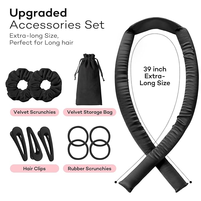 Umisleep 22 Momme 100% Mulberry Silk Heatless Hair Curler Set — Frizz-Free Hair Rollers for Women Long Hair, Overnight Heatless Curls, Upgraded Soft Flat Design with Clips & Scrunchies, Black-Velvo Beauty